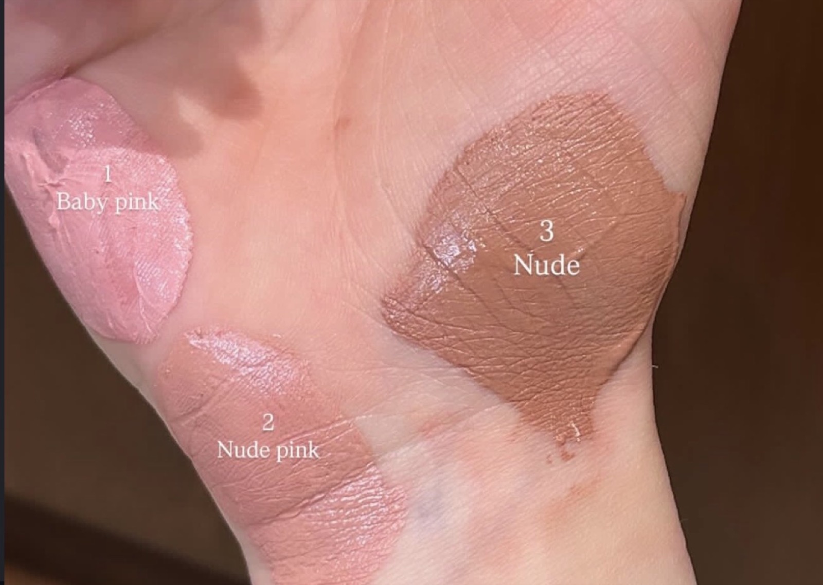 Blusher shades swatched on hand